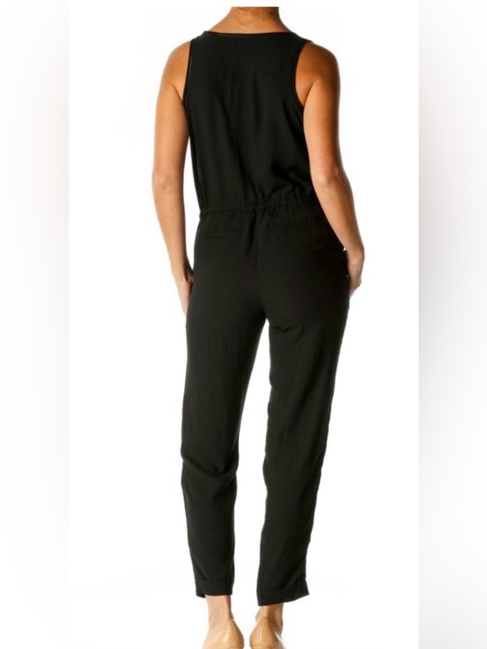 NWT LOFT Sleeveless Button-Front Jumpsuit in Black - Petite SP - Picture 2 of 7